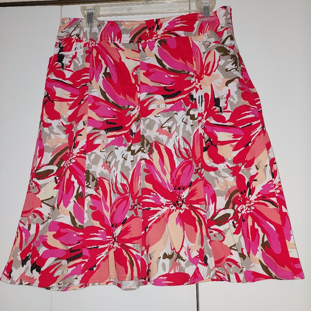 Pink flower long summer skirt